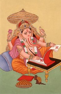 Miniatuurschilderij Olifant Hoofd God Ganesh Ganpati, India door School Indian