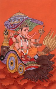 Miniatuurschilderij Olifant Hoofd God Ganesh Ganpati, India door School Indian