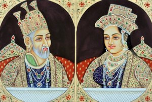 Miniatuurschildering van Bhadur Shah Zafer met Jeenat Mahal India Azië door School Indian