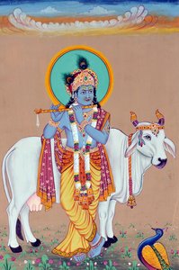 Miniatuurschilderij van God Krishna door School Indian