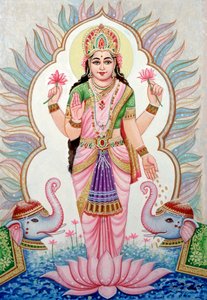 Miniatuurschilderij van godin Laxmi, India