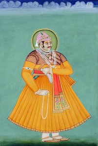 Miniatuurschilderij van Maharaja Sawai Madho Singh, Jaipur door School Indian