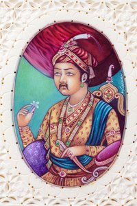 Miniatuurschilderij van Mughal keizer Akbar door School Indian