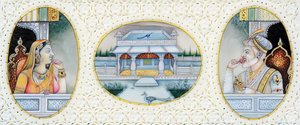 Miniatuurschildering van Mogolkeizer Aurangzeb met vrouw Mehrunnisa
