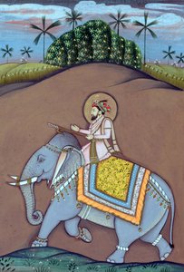 Miniatuurschilderij van Mughal-keizer Shah Jahan zittend op een olifant door School Indian