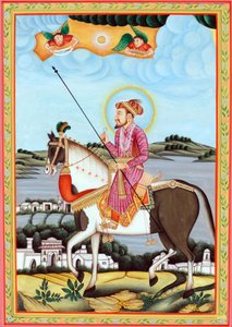 Miniatuurschilderij van Mughal keizer Shah Jahan zittend op paard