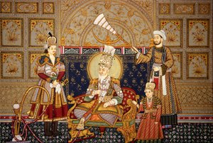 Miniatuurschilderij van Mughal keizer Shah Jahan op papier door School Indian