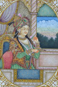 Miniatuurschilderij van Mughal koningin Nurjahan India Azië