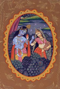 Miniatuurschilderij van Radha Krishna door School Indian