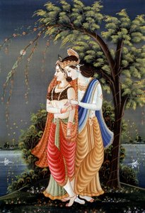 Miniatuurschilderij van Radha Krishna, India