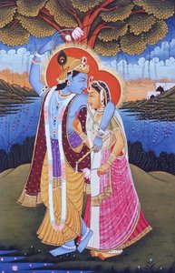 Miniatuurschilderij van Radha Krishna, India