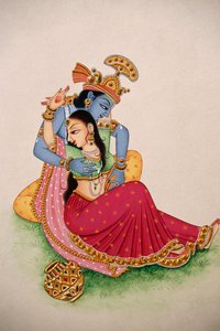 Miniatuurschilderij op Papier Radha Krishna
