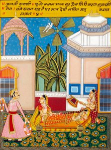 Miniatuurschilderij op papier, Ragini Jhalti, Nathdwara School