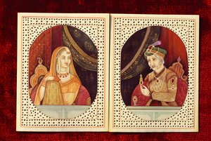 Mogolkeizer Akbar & Jodhabai Ivoor Schilderij door School Indian