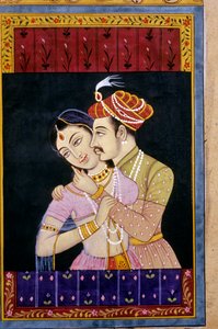 Mughal Miniatuurschilderij, Liefdesscène door School Indian