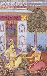 Mughal miniatuurschilderij op papier Koninklijke koning geniet van een drankje