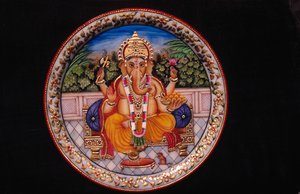 Schilderij van Ganesh Ganpati God op Marmeren Plaat door School Indian