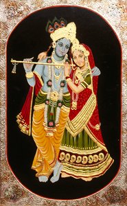 Schilderij van God Krishna en haar grootste toegewijde Radha, India door School Indian