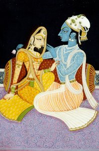 Schilderij van God Krishna & haar grootste toegewijde Radha, India door School Indian