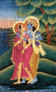 Schilderij van God Krishna & haar grootste toegewijde Radha, India