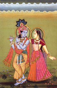 Schilderij van God Krishna & haar Grootste Toegewijde Radha, India