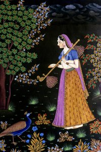Schilderij op papier, dame geniet van muziek, India door School Indian