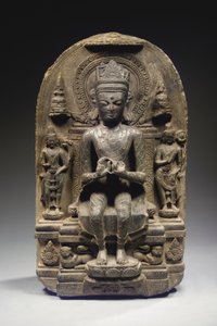 Pala stijl Stele met gekroonde Boeddha, Noordoost India