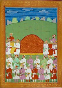 Palanquin van de concubines van de Sultan, hof van de Shah Alem. Indiase en Perzische miniaturen in 