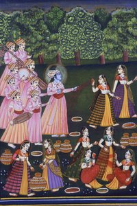 Afbeelding van Krishna die Holi speelt met Gopies (Nalkdwral Pichwai Chool), India