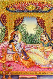 Radha Krishna Miniatuurschilderij op Ivoor