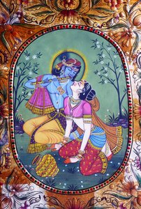 Radha Krishna miniatuurschilderij op papier