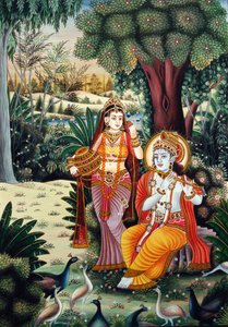 Radha Krishna miniatuurschilderij op papier