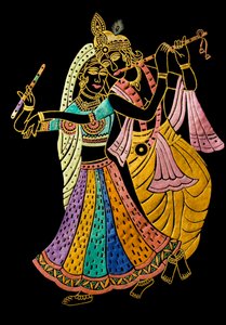 Radha Krishna Miniatuurschilderij op fluweel
