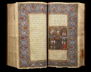 Dubbele pagina van een geopend Safavid-manuscriptboek (1502-1722) (Iran) 1650 door School Iranian