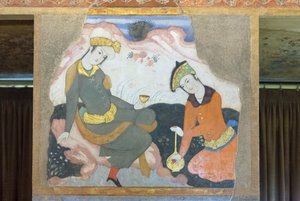 Fresco in het Chehel Sotoun-paleis, Esfahan, Iran door School Iranian