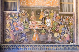Fresco in het Chehel Sotoun-paleis, Esfahan, Iran