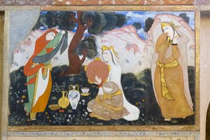Fresco in het Chehel Sotoun-paleis, Esfahan, Iran