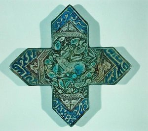 Vroege lustermuurtegel die een jachtscène afbeeldt, waarschijnlijk gemaakt in Kashan, Iran