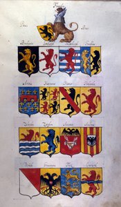 Wapen van Nederland (Holland, Vlaanderen, Henegouwen) met draken, Archivio di Stato van Milaan