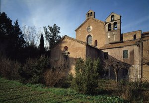 Buitenzicht van de kerk van Sint Vincent en Sint Anasthasius de abdij van de drie fonteinen door School Italian
