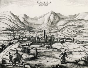 Stad Fundi in Lazio, gravure, Italië