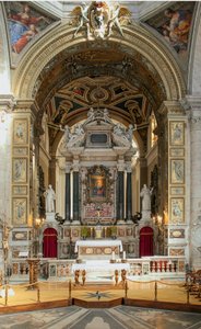 Interieur van de Basiliek van Santa Maria del Popolo (Interieur van de kerk Santa Maria del Popolo) 15e tot 17e eeuw Rome, Italië door School Italian