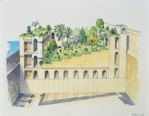 Paleis van Nebukadnezar, Babylon, met hangende tuinen