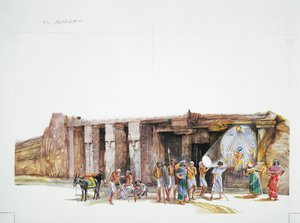Tell el-Amarna - reconstructie van de aanbidding van de god Aton, afgebeeld als de zonneschijf
