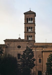 Zicht op de kerk van Sint Sisto Vecchio, 5e-12e eeuw door School Italian