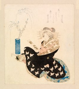 Courtisane die een tanzaku leest door School Japanese