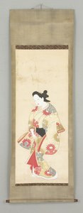 Vrouwelijke figuur in bloemrijke jurk door Japanese School