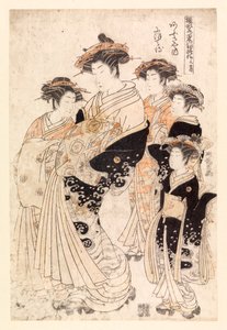Vijf Japanse vrouwen (kleur houtsnede) door School Japanese