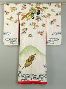 Uchikake Trouwjurk versierd met een Kraanvogel en een Schildpad (textiel) door School Japanese
