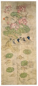 Een paneel van een achtvoudig scherm (natuurlijke pigmenten op papier) door School Korean